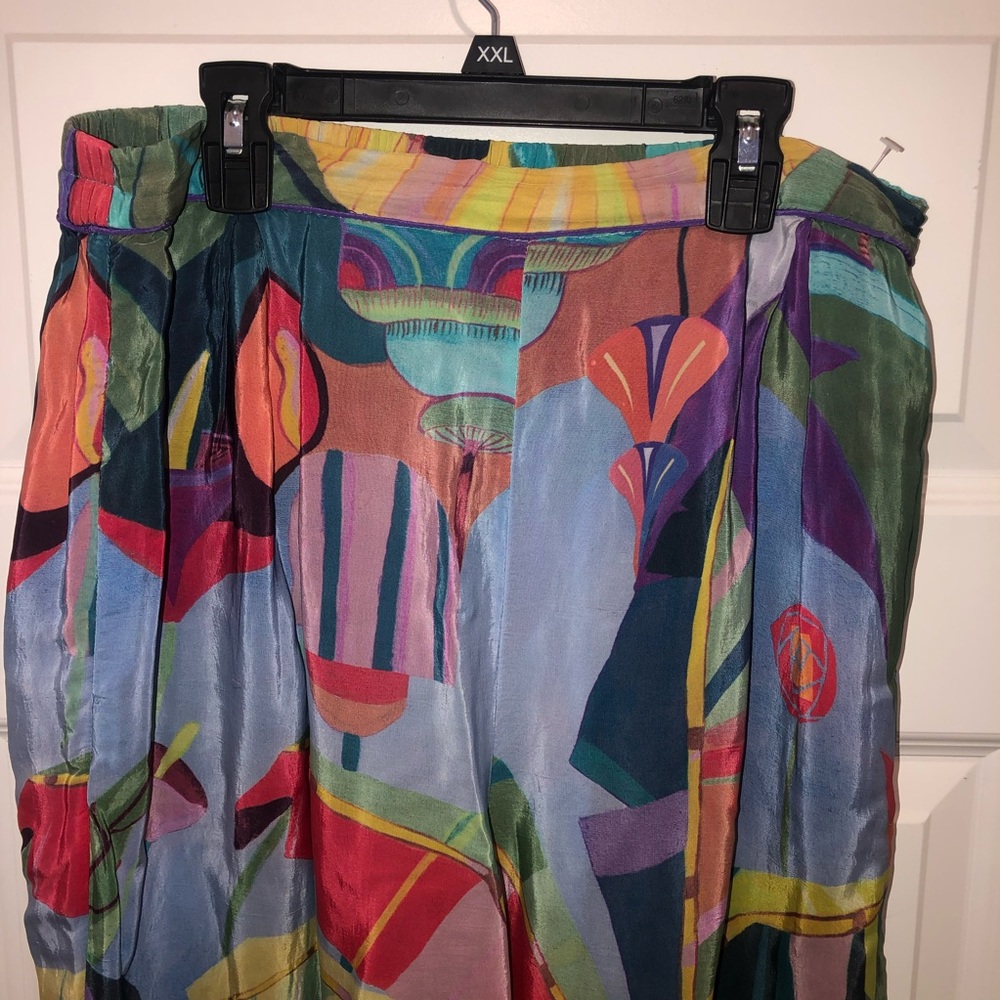 Farm Rio x Anthropologie Tropical Scenario Slit Wide Leg Pants sz L - Picture 6 of 9